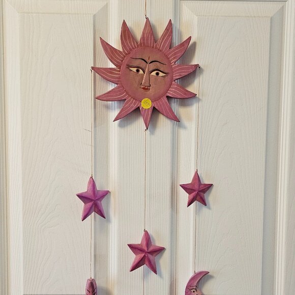 Celestial Decor Wooden Painted Sun And Moon Wall Hanging 31 X 9 X .5" - Picture 4 of 8